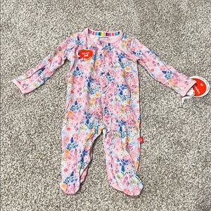 Magnetic Me Pink Floral Ruffle Modal Footed Sleeper